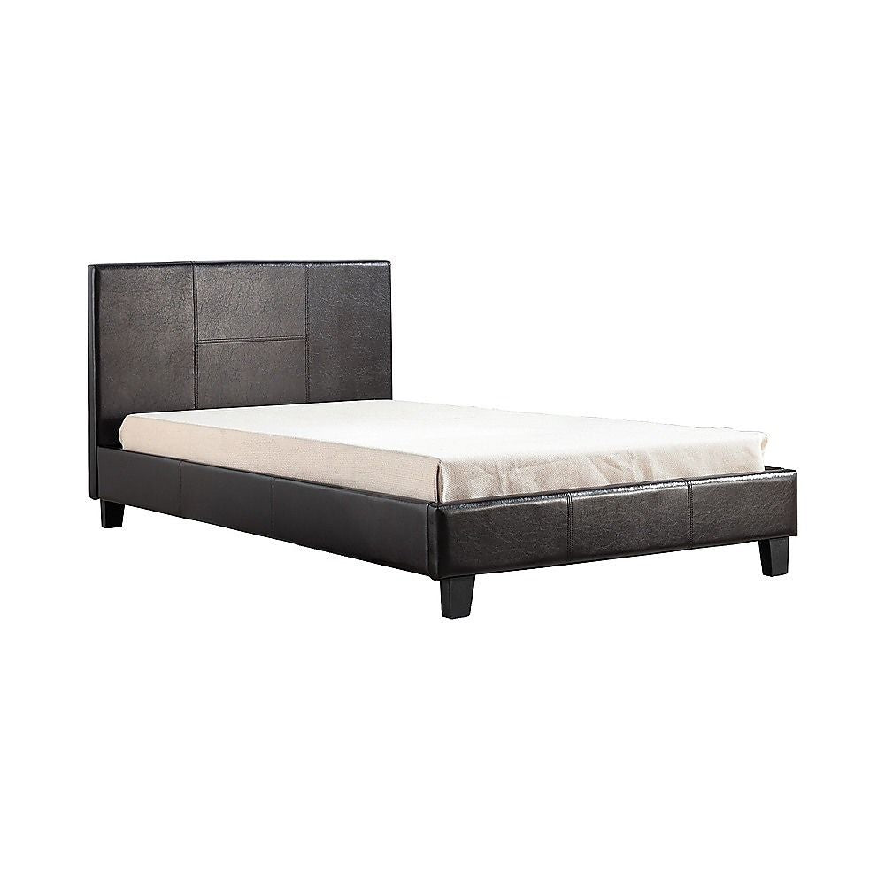 King Single Bed Frame PU Leather Upholstered Brown with Solid Base