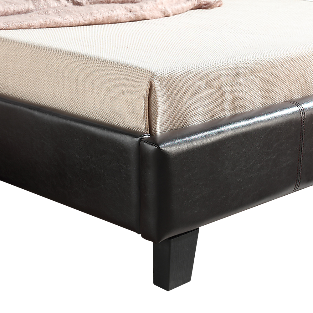 King Single Bed Frame PU Leather Upholstered Brown with Solid Base