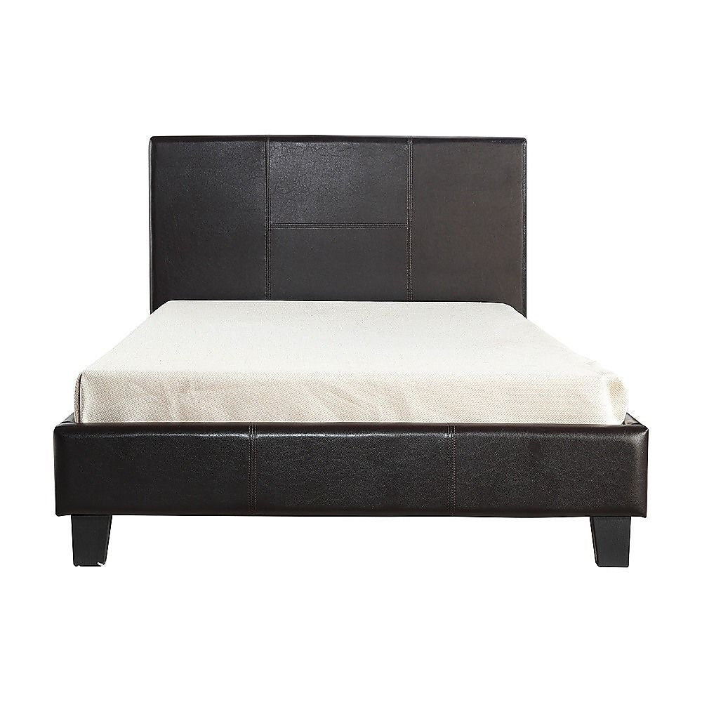 King Single Bed Frame PU Leather Upholstered Brown with Solid Base