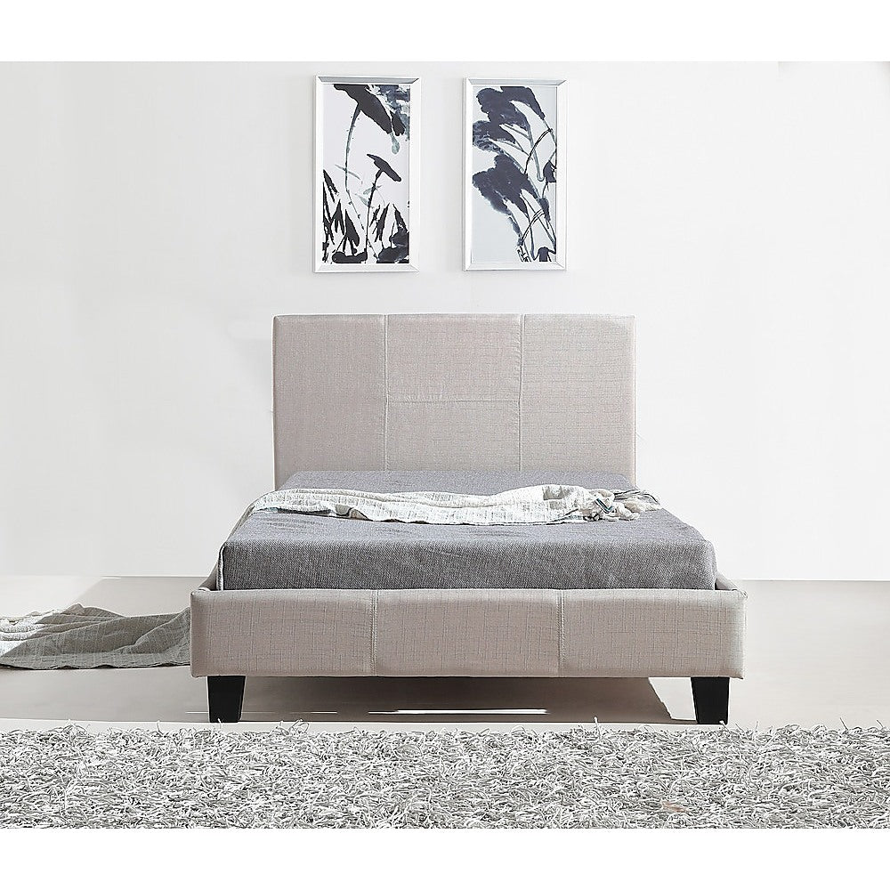 King Single Bed Frame Linen Fabric Upholstered Beige with Solid Base
