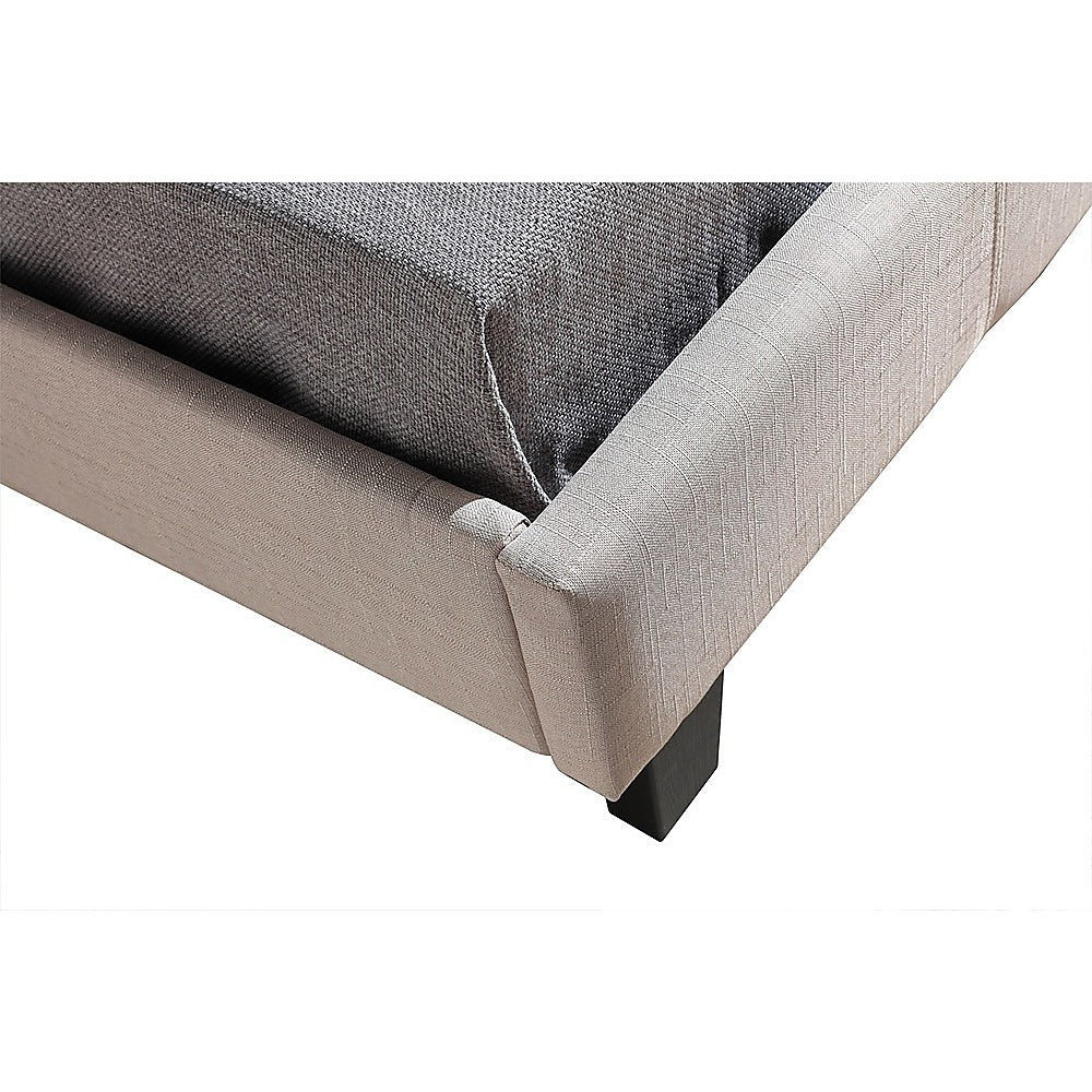 King Single Bed Frame Linen Fabric Upholstered Beige with Solid Base