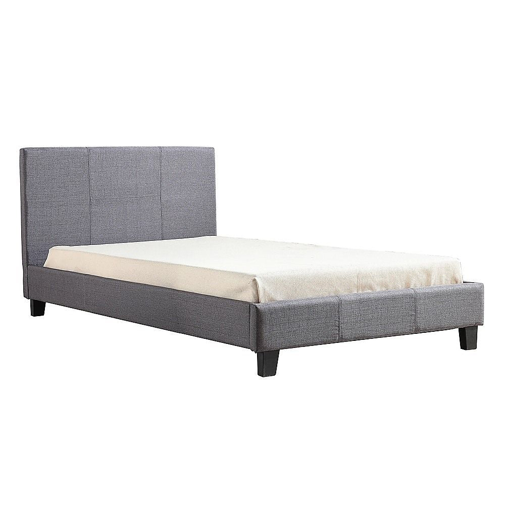 King Single Bed Frame Linen Fabric Upholstered Grey with Solid Base