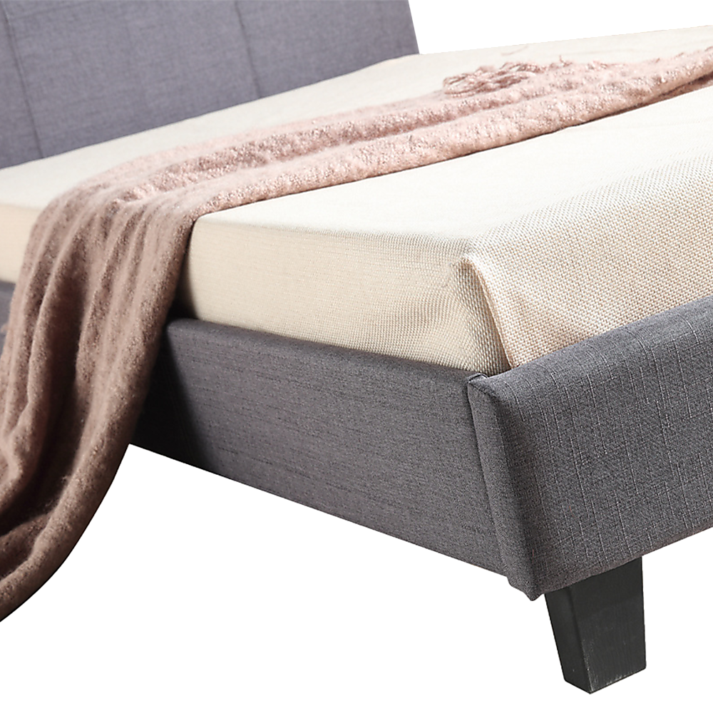 King Single Bed Frame Linen Fabric Upholstered Grey with Solid Base