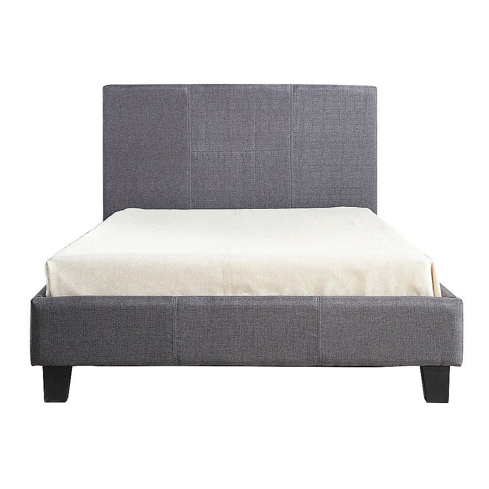 King Single Bed Frame Linen Fabric Upholstered Grey with Solid Base