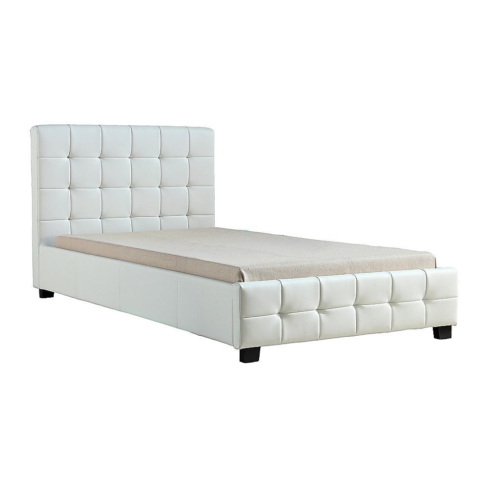 King Single Bed Frame PU Leather Upholstered White with Solid Base