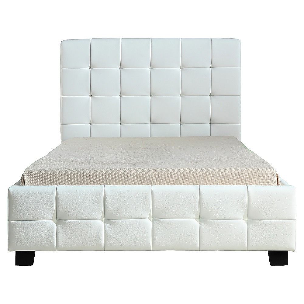 King Single Bed Frame PU Leather Upholstered White with Solid Base