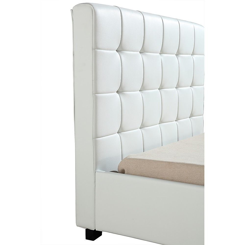 King Single Bed Frame PU Leather Upholstered White with Solid Base