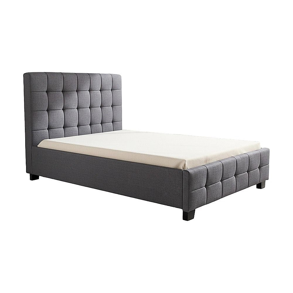King Single Bed Frame Linen Fabric Upholstered Grey with Solid Base