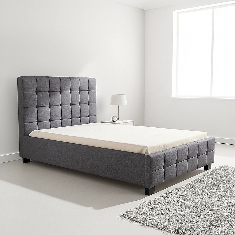 King Single Bed Frame Linen Fabric Upholstered Grey with Solid Base