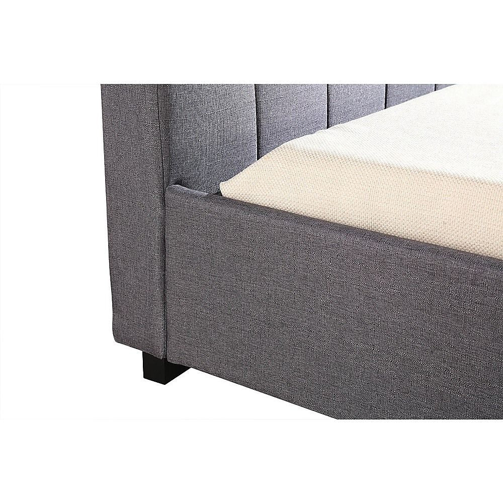 King Single Bed Frame Linen Fabric Upholstered Grey with Solid Base