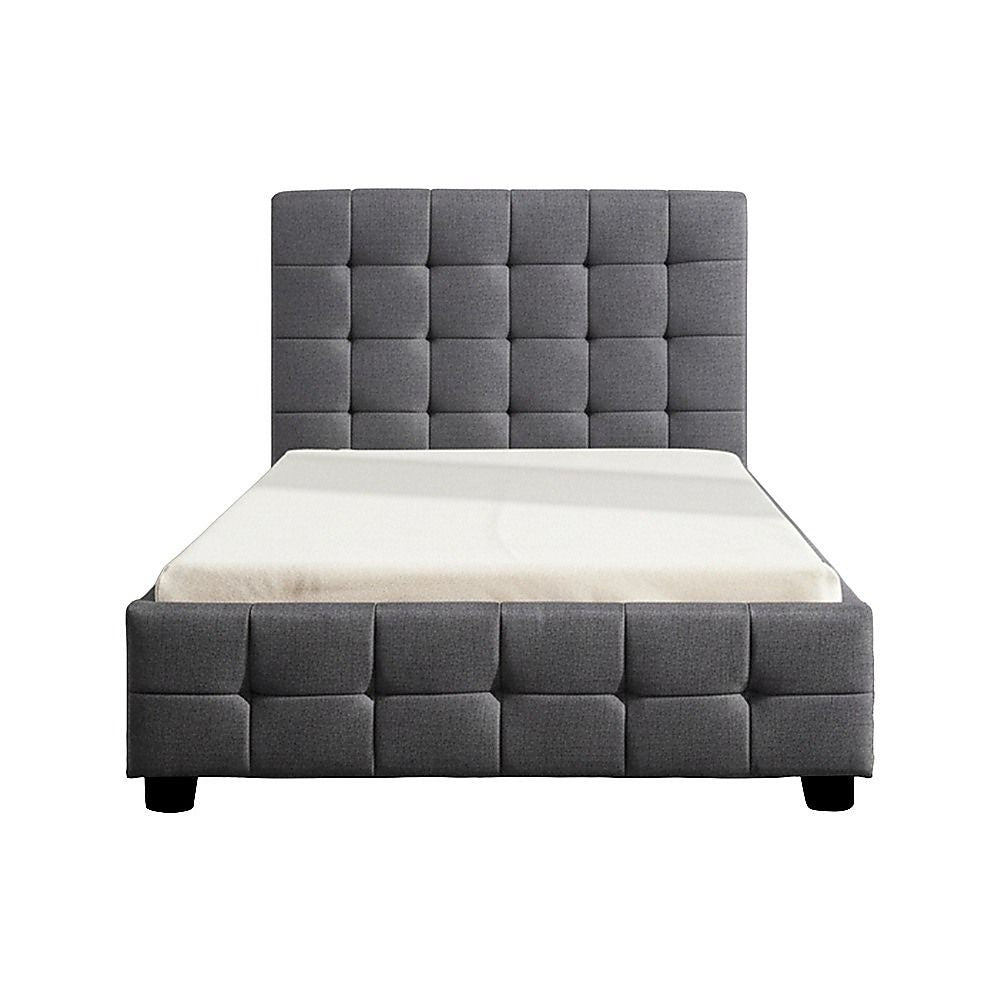 King Single Bed Frame Linen Fabric Upholstered Grey with Solid Base