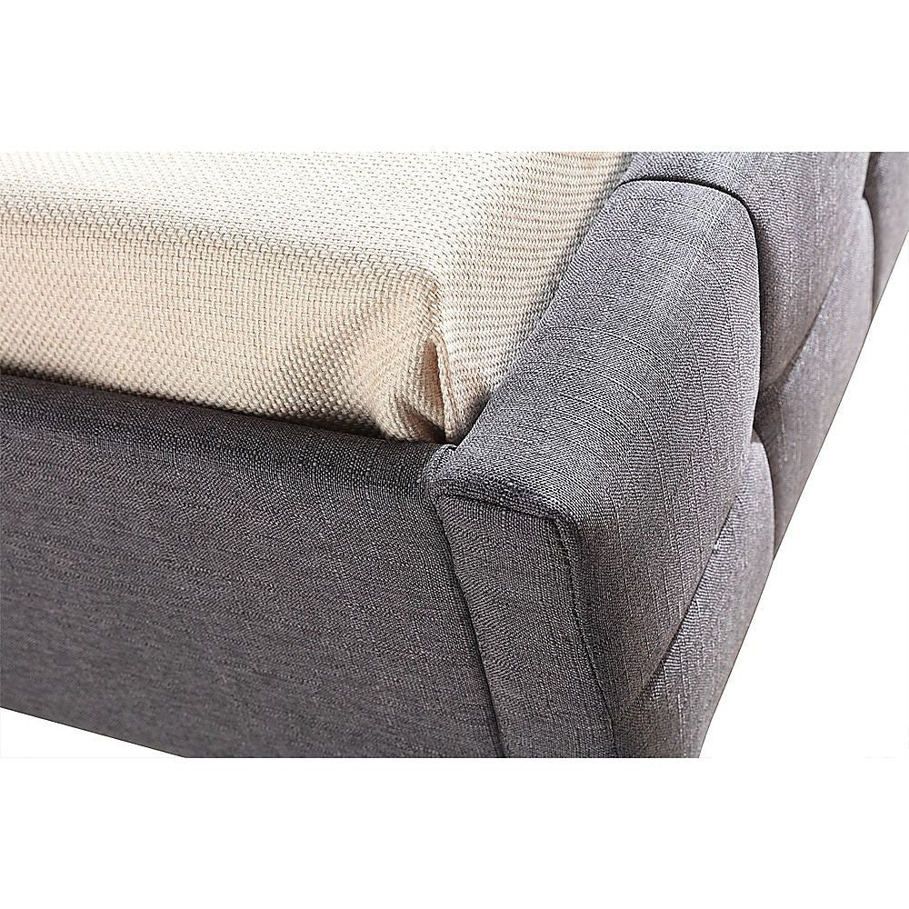 King Single Bed Frame Linen Fabric Upholstered Grey with Solid Base