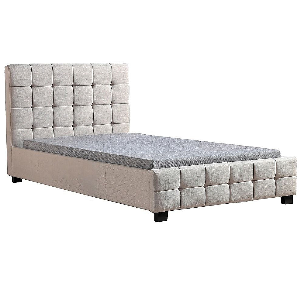 King Single Bedframe in Beige Linen Fabric with Deluxe Design