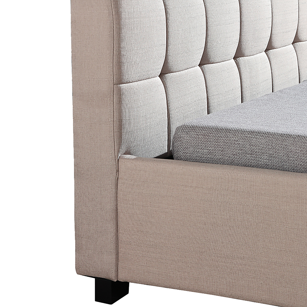 King Single Bedframe in Beige Linen Fabric with Deluxe Design