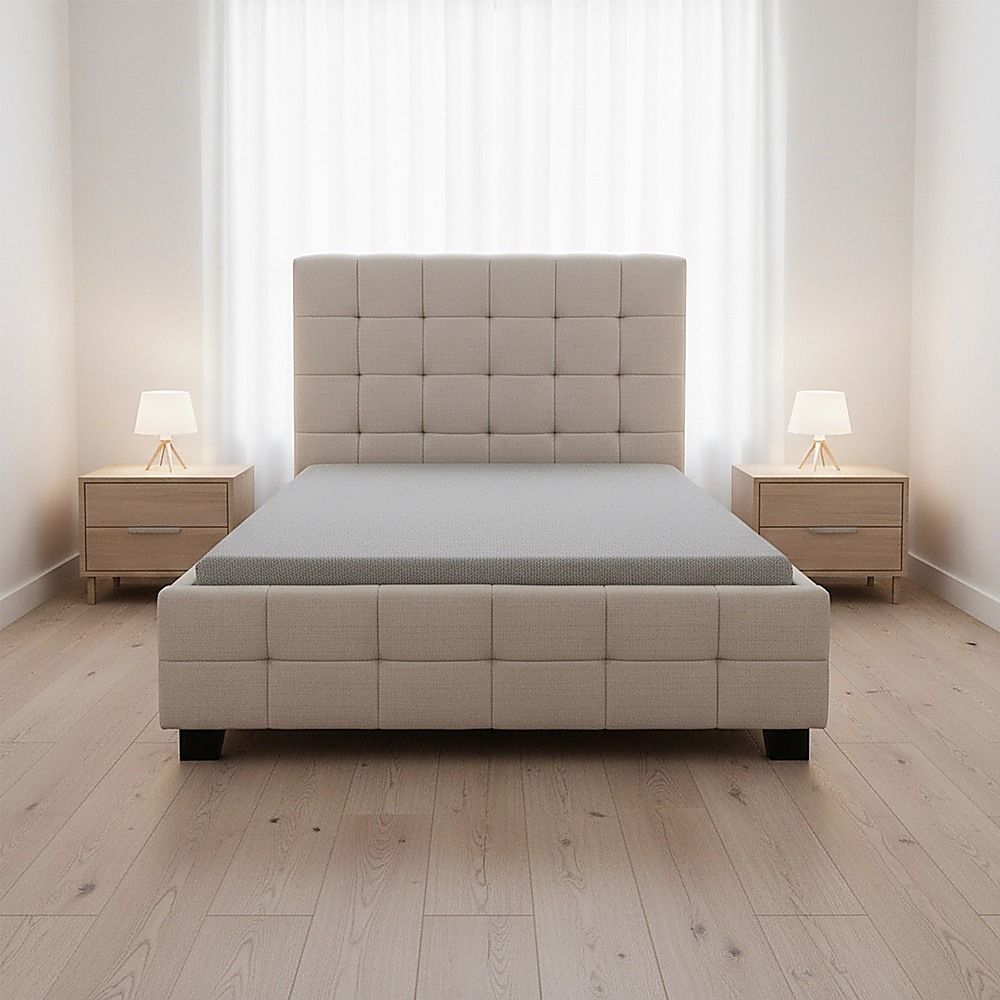 King Single Bedframe in Beige Linen Fabric with Deluxe Design