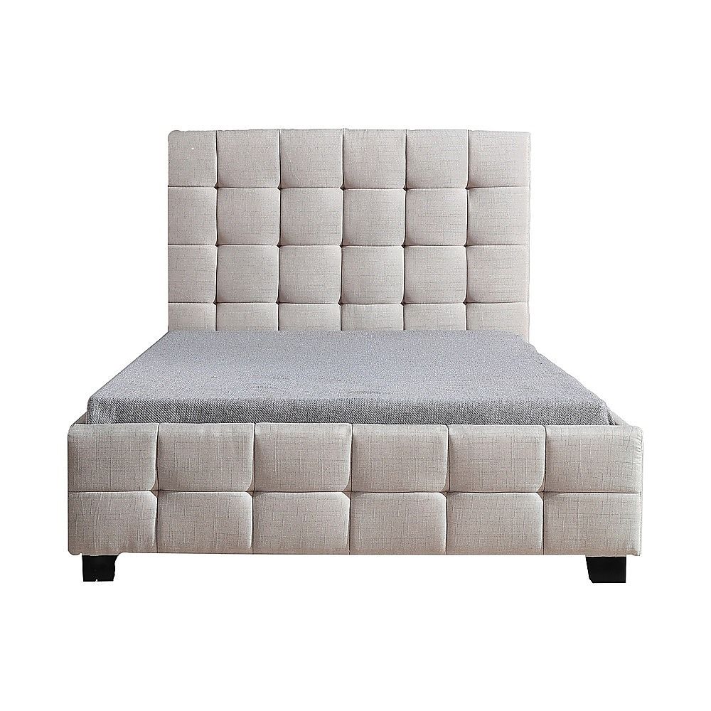 King Single Bedframe in Beige Linen Fabric with Deluxe Design