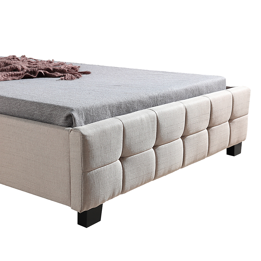 King Single Bedframe in Beige Linen Fabric with Deluxe Design