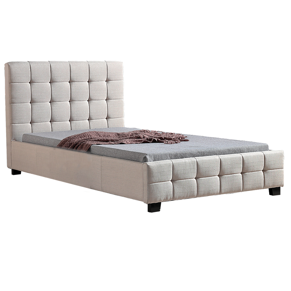 King Single Bedframe in Beige Linen Fabric with Deluxe Design