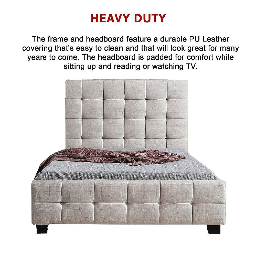King Single Bedframe in Beige Linen Fabric with Deluxe Design