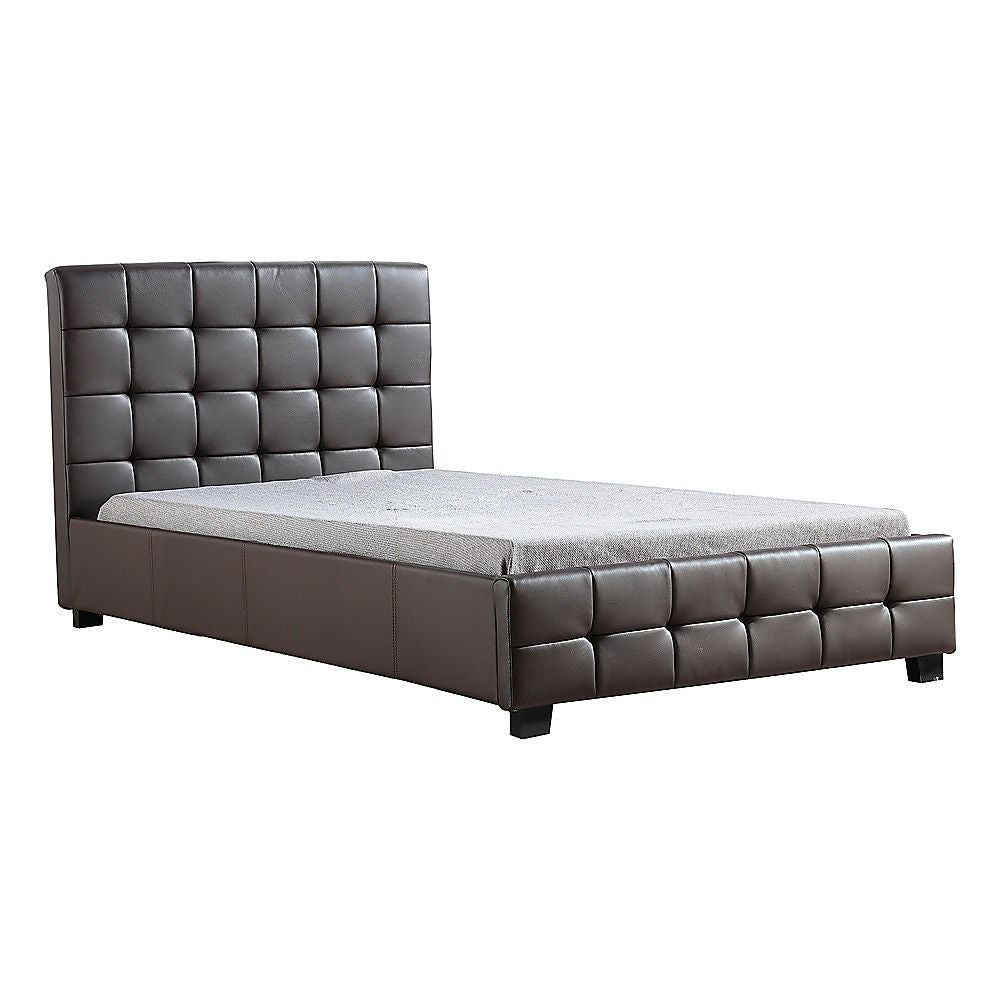 King Single Bed Frame PU Leather Upholstered Brown with Solid Base