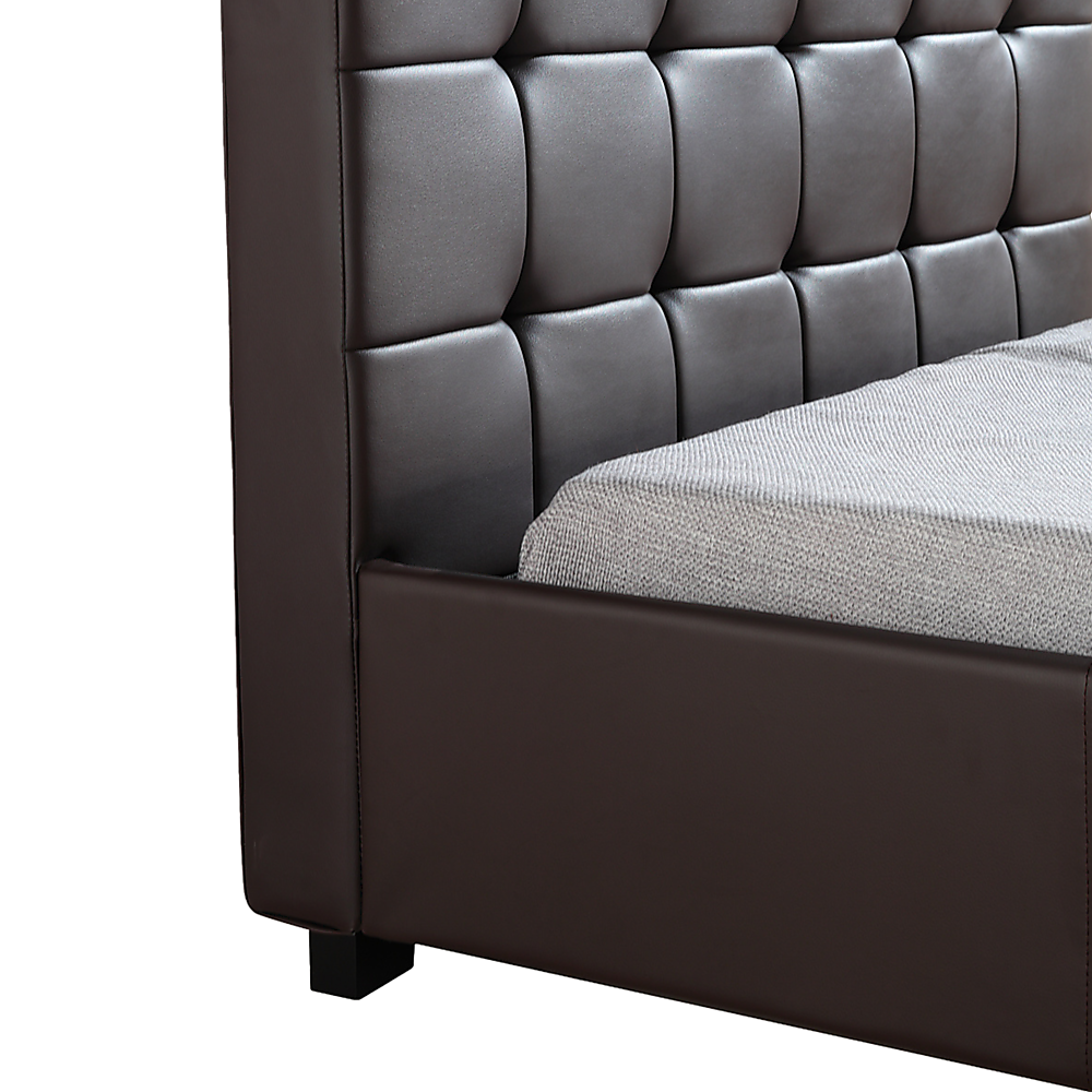 King Single Bed Frame PU Leather Upholstered Brown with Solid Base
