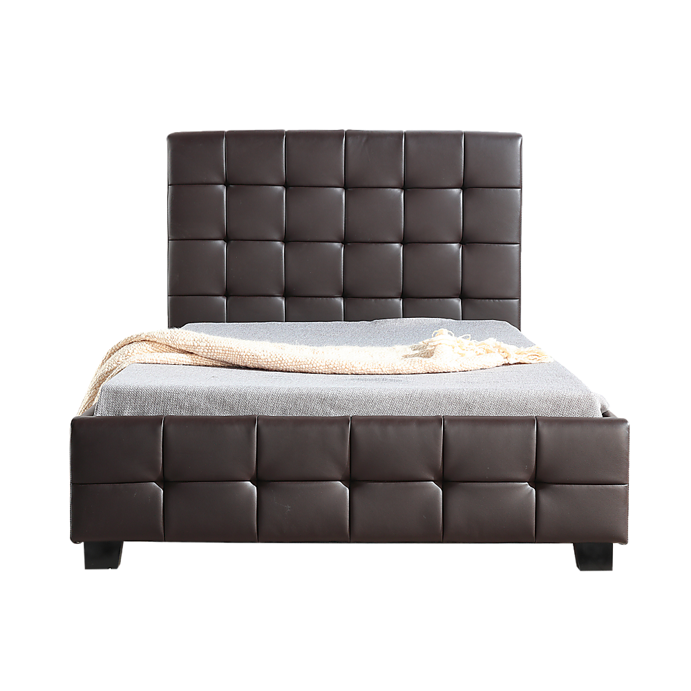 King Single Bed Frame PU Leather Upholstered Brown with Solid Base