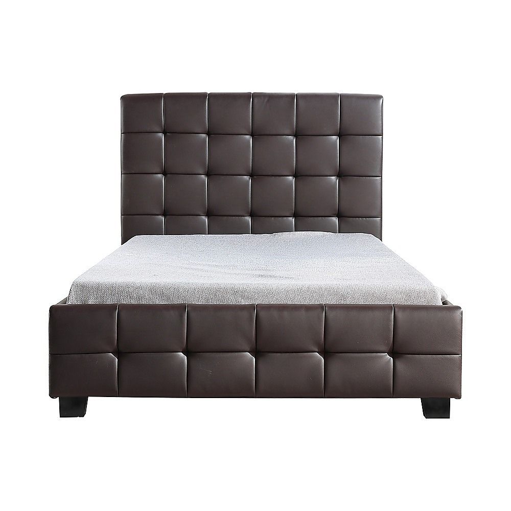 King Single Bed Frame PU Leather Upholstered Brown with Solid Base