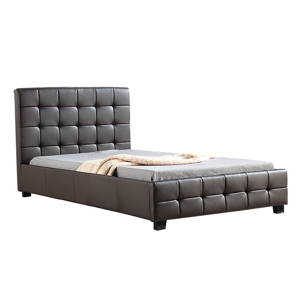 King Single Bed Frame PU Leather Upholstered Brown with Solid Base
