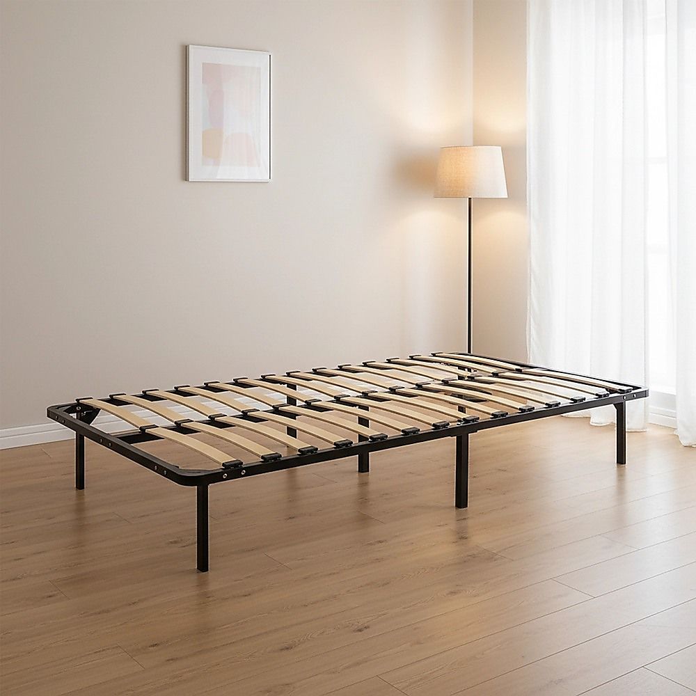 King Single Bed Frame Metal Construction with Supportive Slat Base