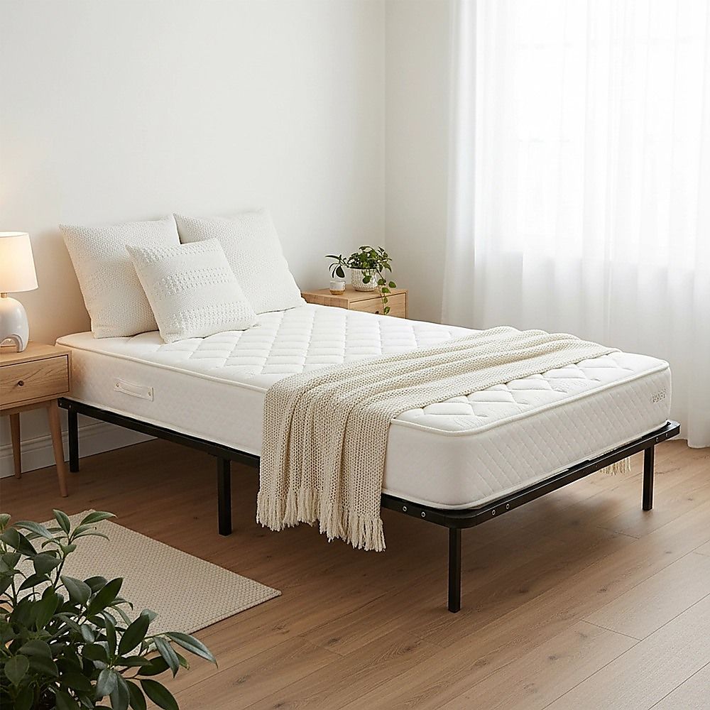 King Single Bed Frame Metal Construction with Supportive Slat Base