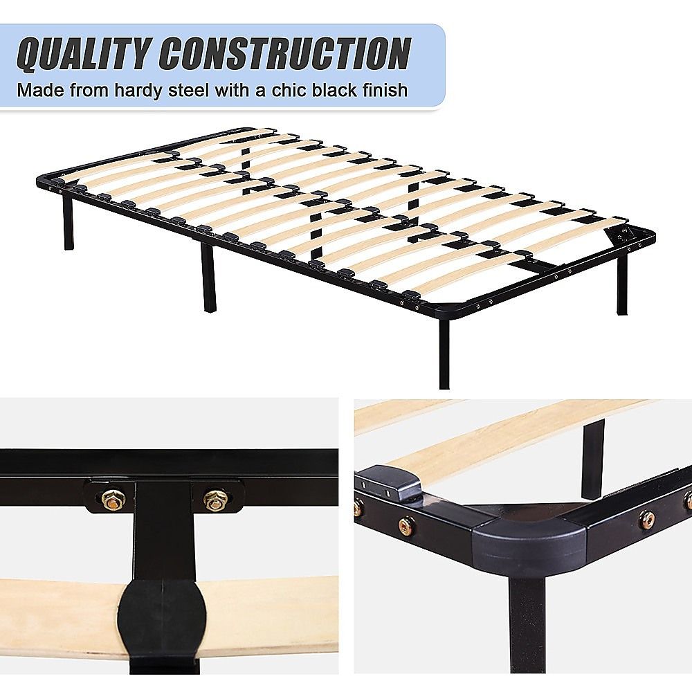 King Single Bed Frame Metal Construction with Supportive Slat Base