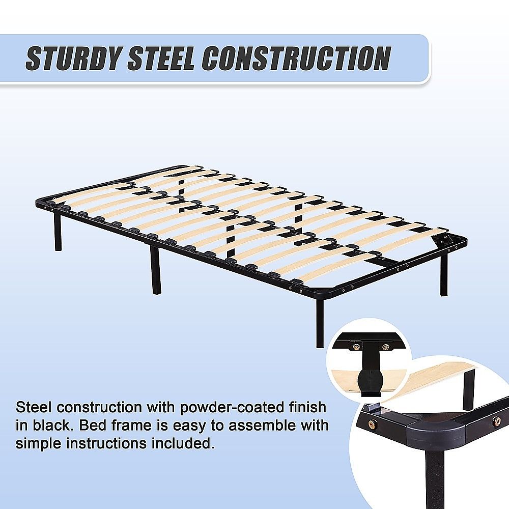 King Single Bed Frame Metal Construction with Supportive Slat Base