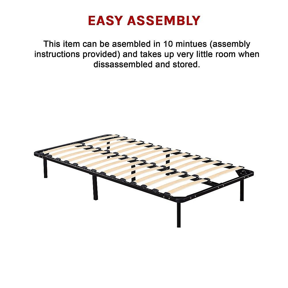 King Single Bed Frame Metal Construction with Supportive Slat Base