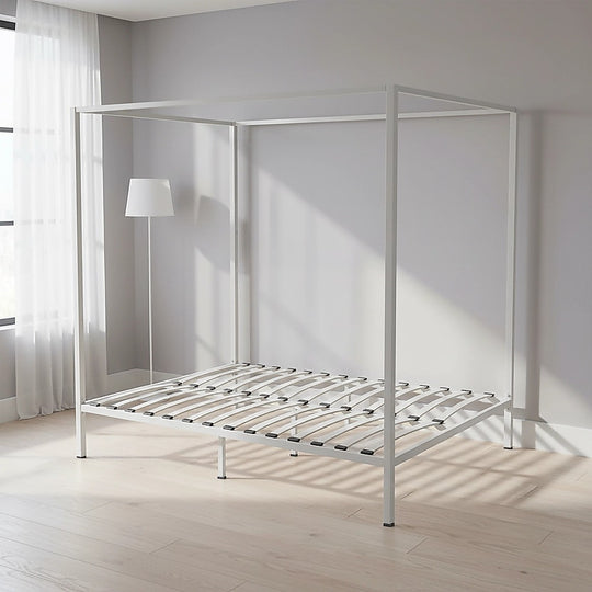 Queen Four Poster Bed Frame Metal Construction with Sturdy Base | Beds & Bed Frames