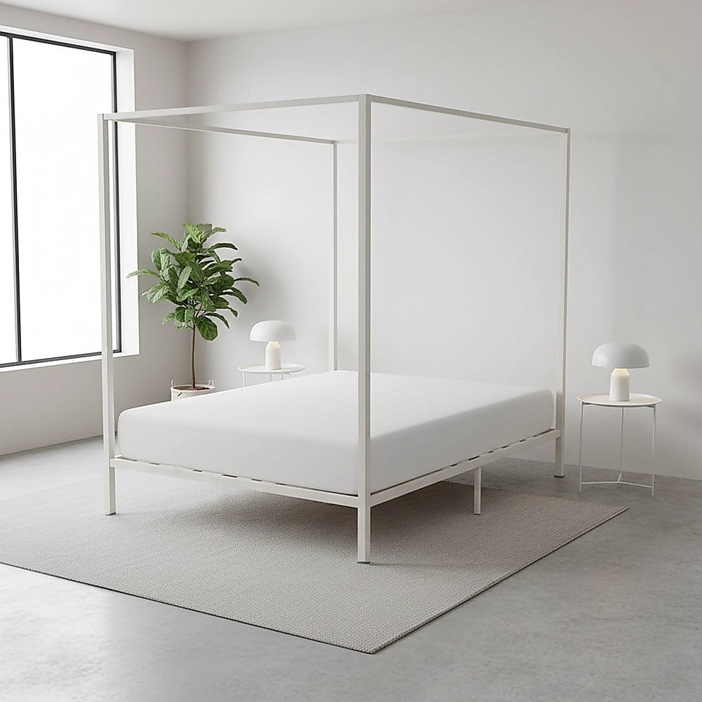 Queen Four Poster Bed Frame Metal Construction with Sturdy Base