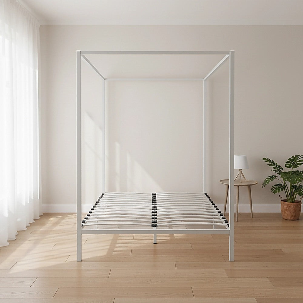 Queen Four Poster Bed Frame Metal Construction with Sturdy Base