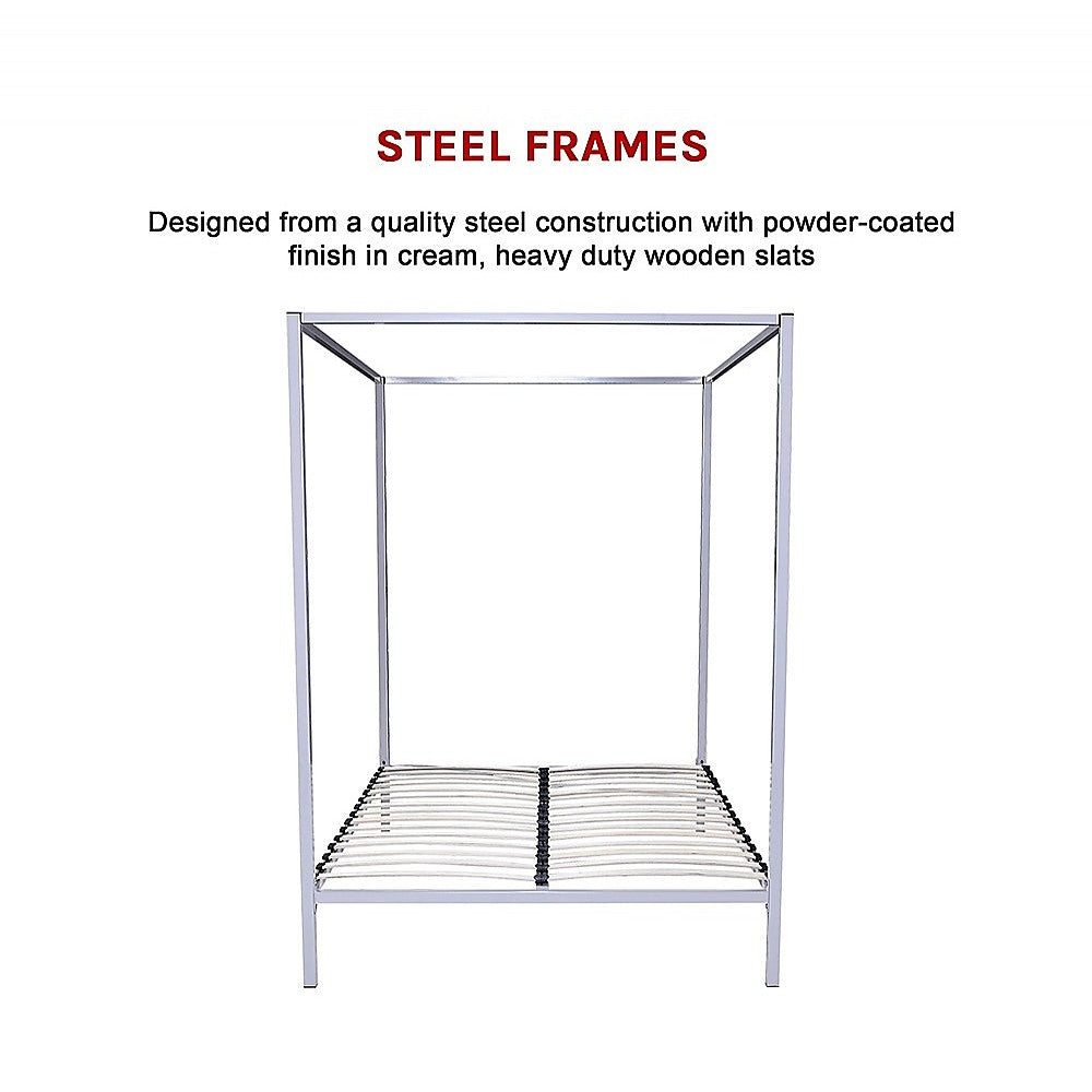 Queen Four Poster Bed Frame Metal Construction with Sturdy Base