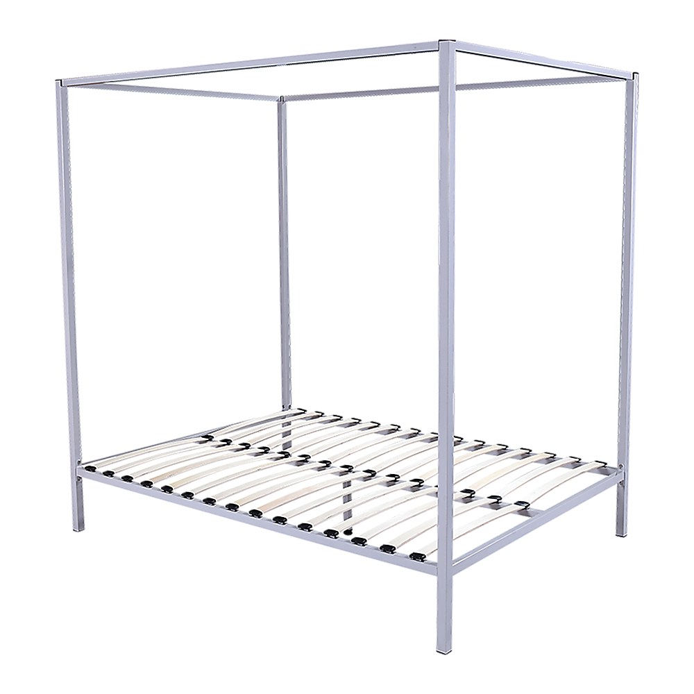 Queen Four Poster Bed Frame Metal Construction with Sturdy Base