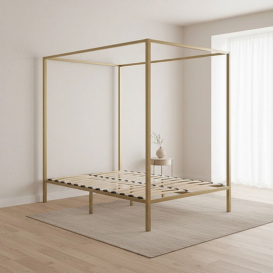 Queen Four Poster Bed Frame Solid Timber Construction with Sturdy Base