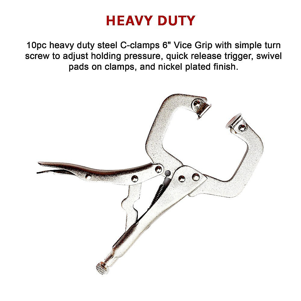 10Pc Heavy Duty Steel C-Clamps 6" Mig Welding Locking Plier