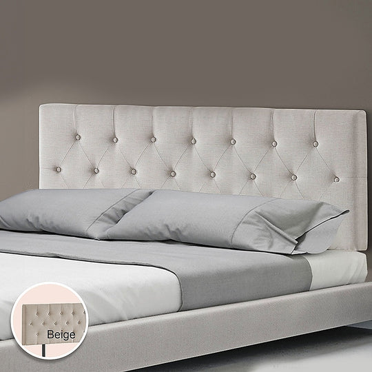 Linen Fabric Queen Bed Deluxe Headboard Bedhead - Beige | Queen