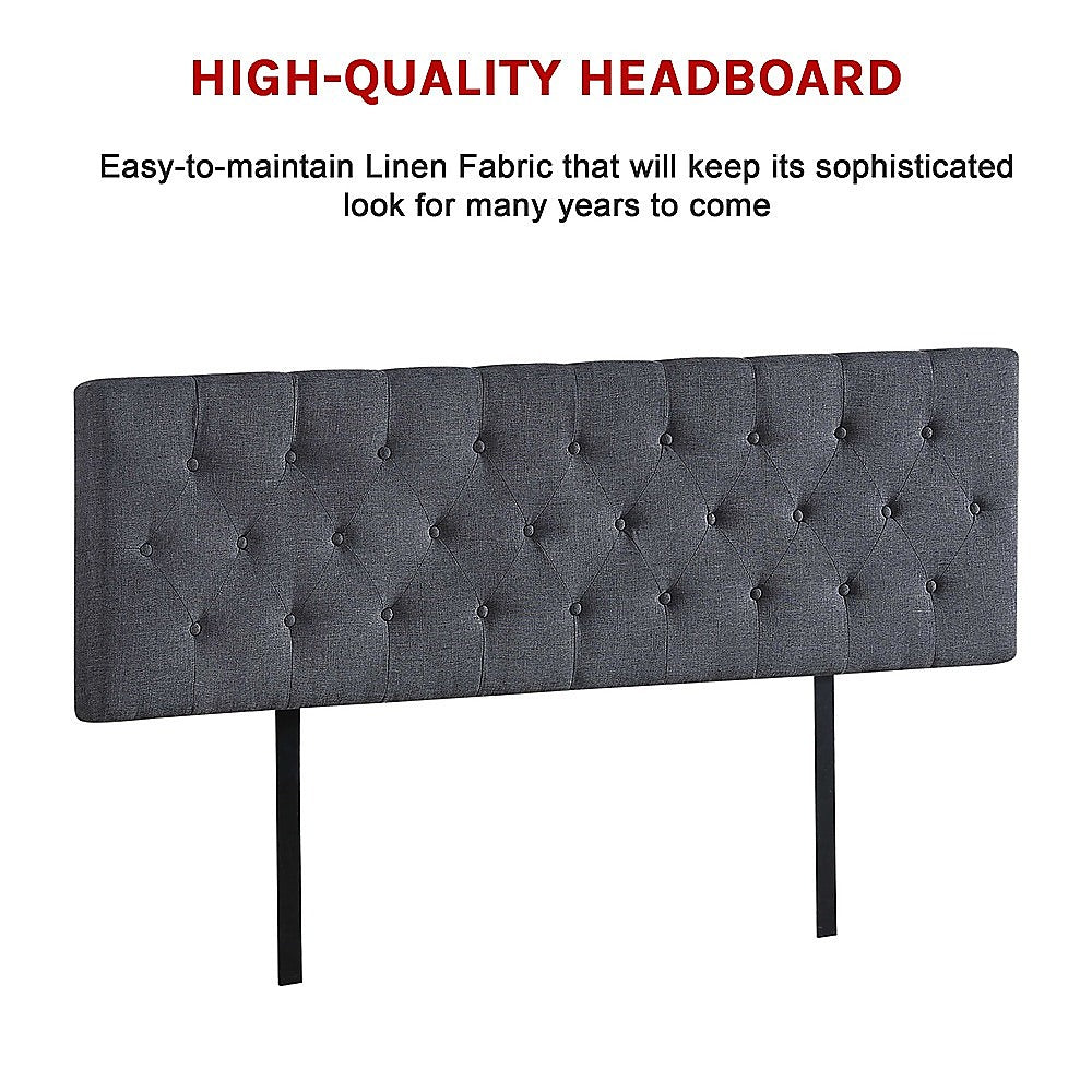 Royal Linen Fabric King Bed Deluxe Headboard - Grey