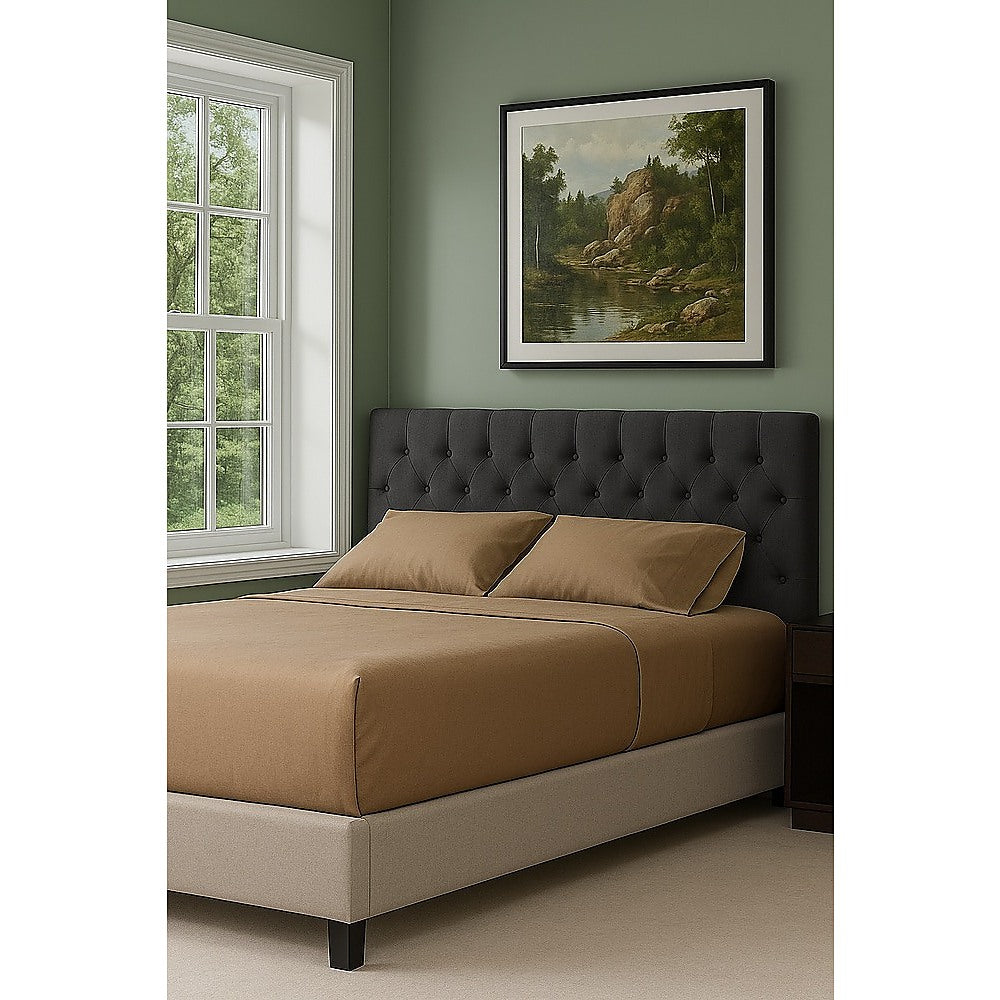 Royal Linen Fabric King Bed Deluxe Headboard - Grey