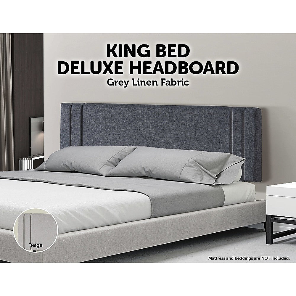 Elite Linen Fabric King Bed Deluxe Headboard - Grey