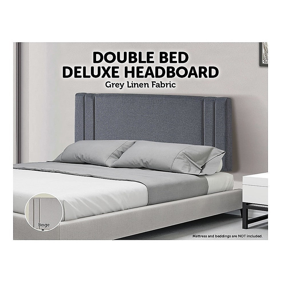 Tranquil Linen Fabric Double Bed Deluxe Headboard - Grey