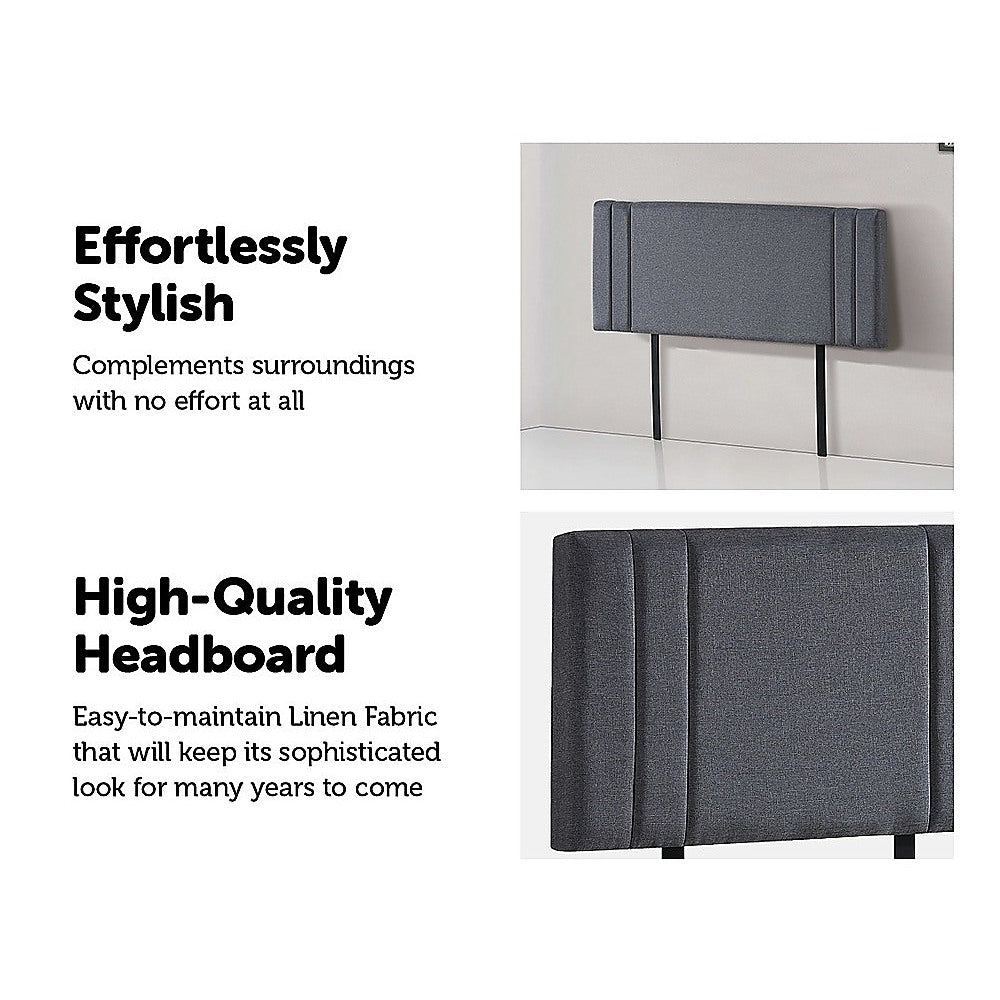 Tranquil Linen Fabric Double Bed Deluxe Headboard - Grey