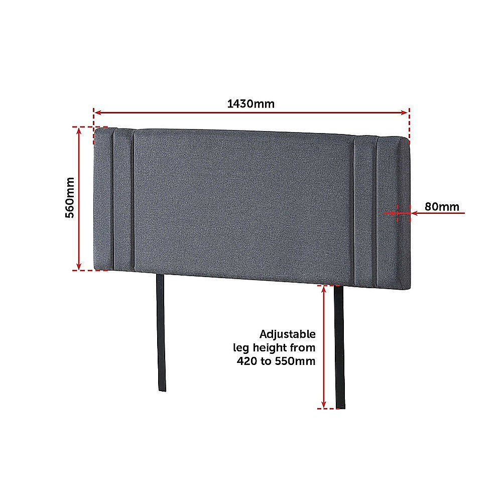 Tranquil Linen Fabric Double Bed Deluxe Headboard - Grey