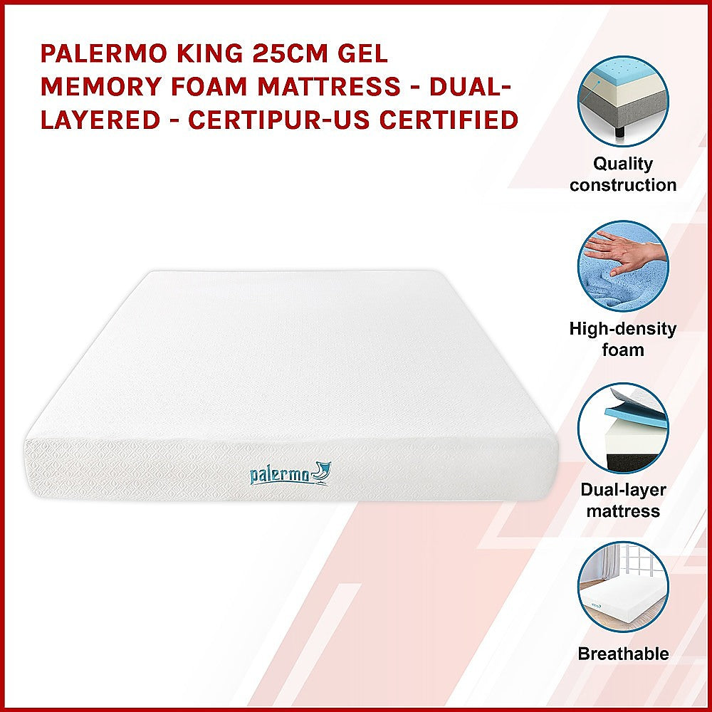 King Mattress Gel Memory Foam Dual Layer Medium Firm 25cm