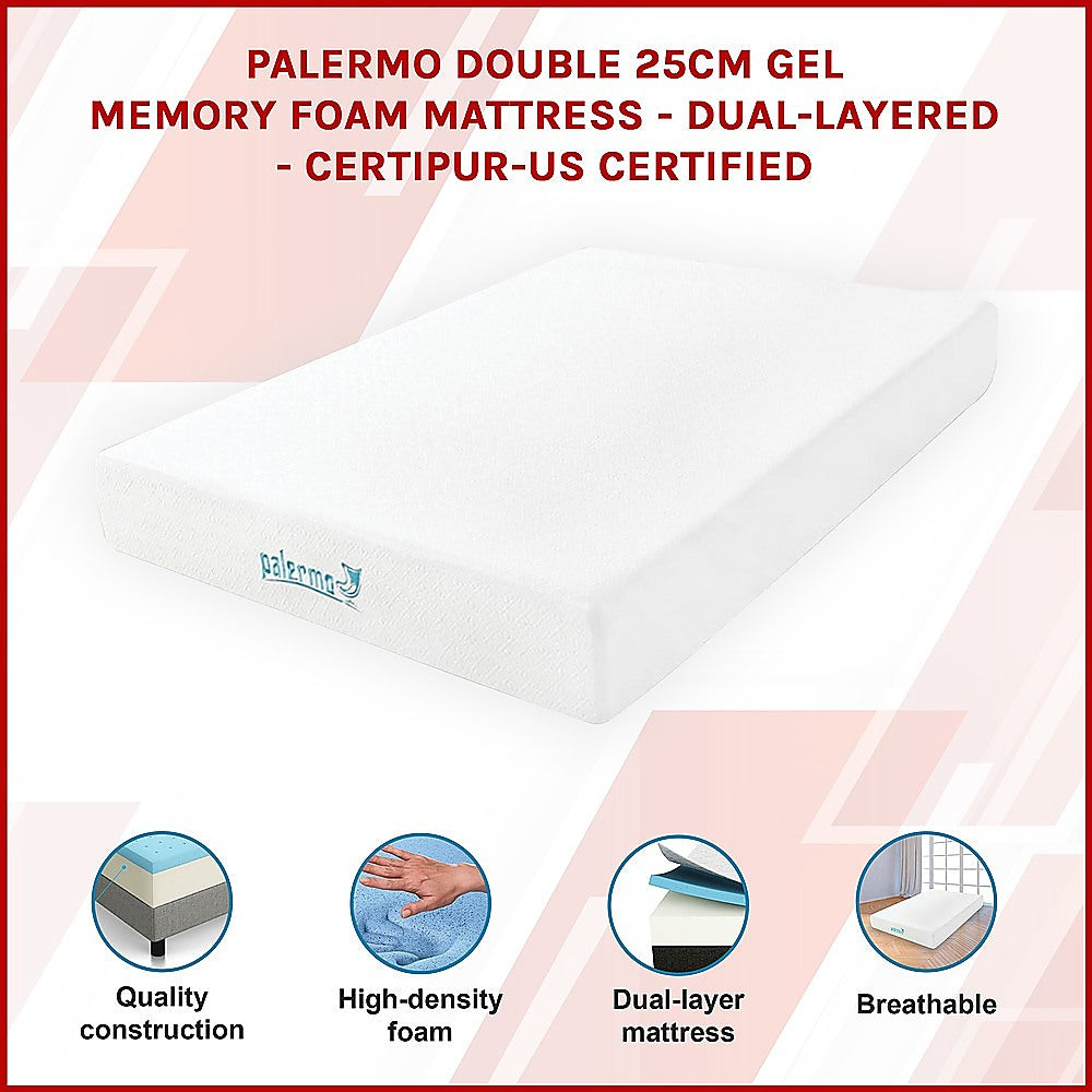 Double Mattress Gel Memory Foam Dual Layer Medium Firm 25cm