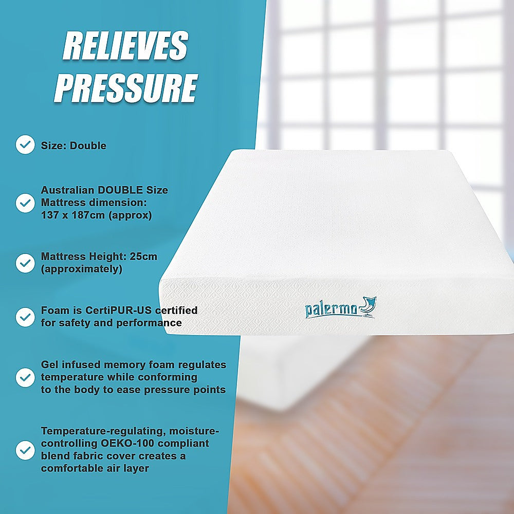 Double Mattress Gel Memory Foam Dual Layer Medium Firm 25cm